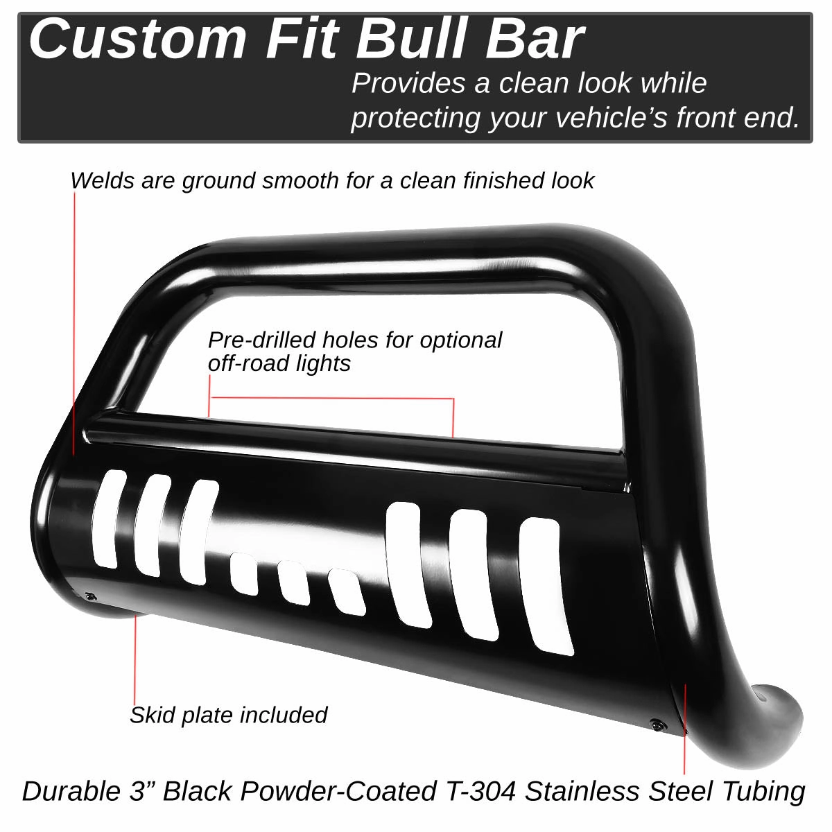 00-07 Toyota Tundra Sequioa Bull Bar w/Skid Plate - Stainless Steel - Black