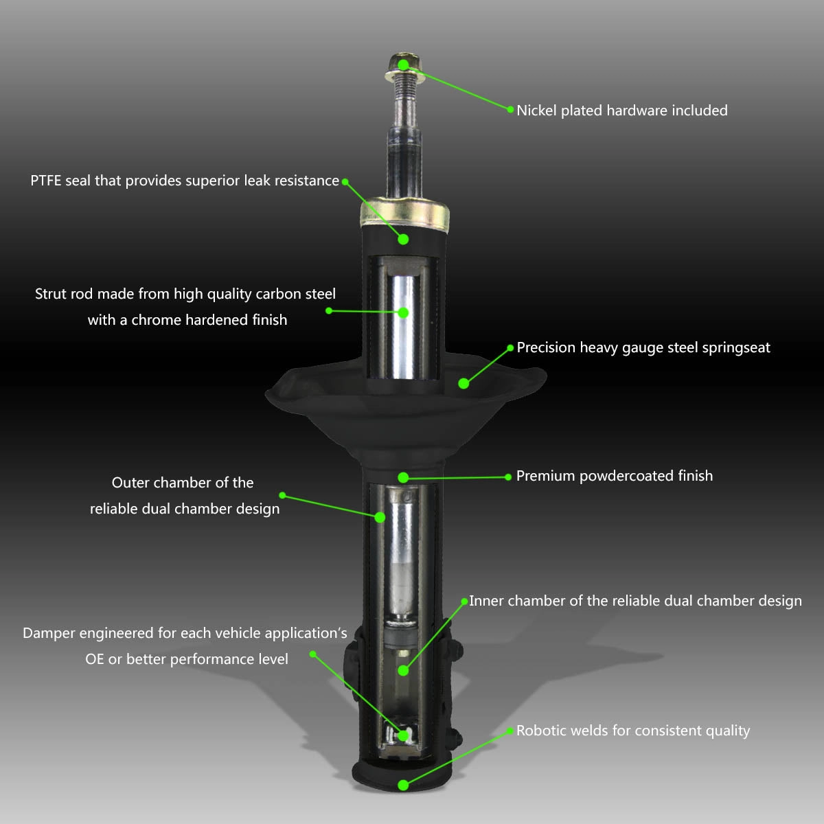 01-05 Mitsubishi Eclipse Front Rear Gas Shock Absorber/Strut - Black
