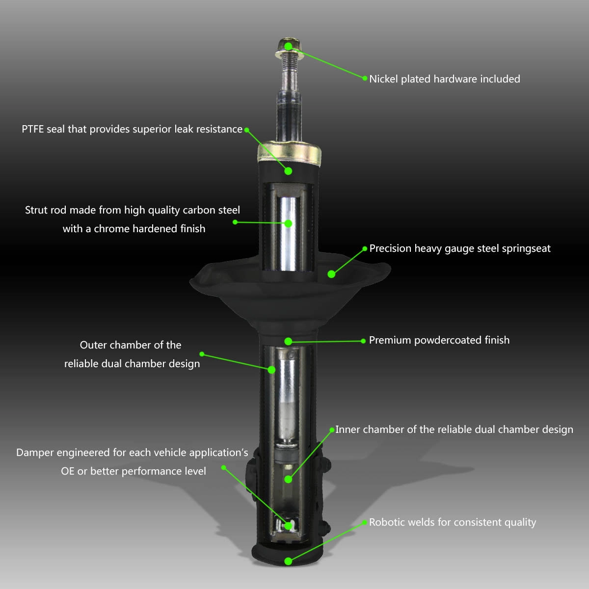 02-05 Mitsubishi Lancer Front Rear Gas Shock Absorber/Strut - Black