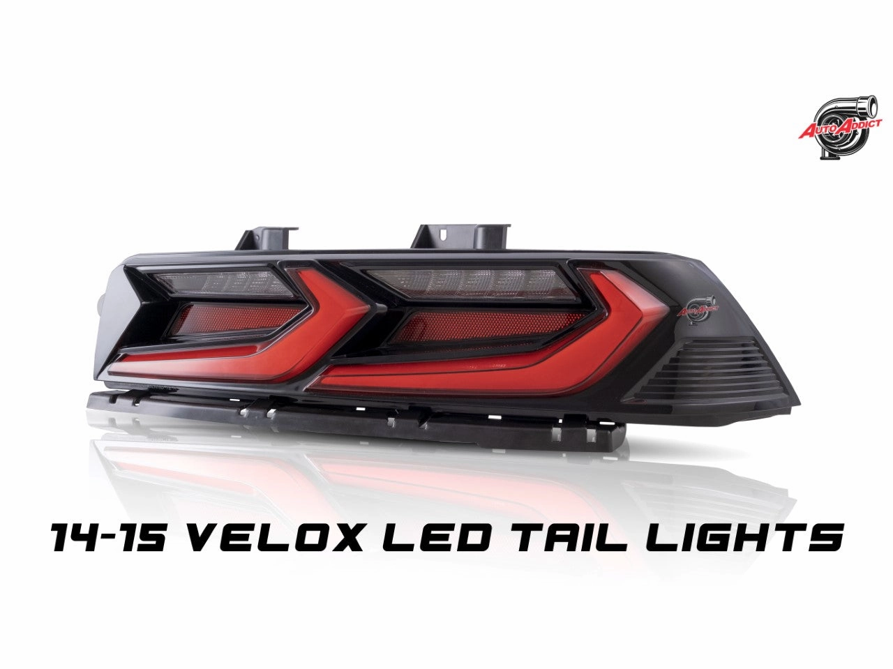 2014-2015 CHEVY CAMARO VELOX LED TAILLIGHTS GLOSS BLACK/RED LENS
