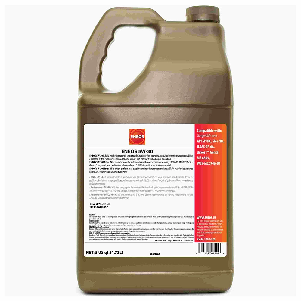 ENEOS 3703-320 5W-30 Fully Synthetic Motor Oil, 5-Quart