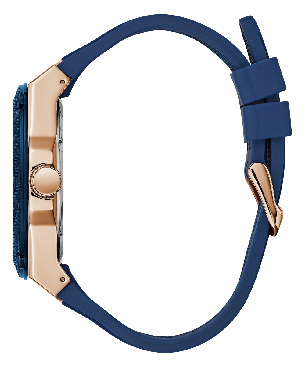 GUESS Mens Blue Rose Gold Tone Multi-function Watch