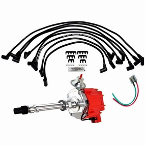 HEI Distributor with SBC Spark Plug Wires & HEI Pigtail Harness Complete Kit for Chevrolet Chevy GM GMC SBC 262 265 267 283 302 305 307 327 350 383 400 Red Cap