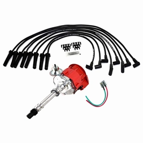 HEI Distributor with Spark Plug Wires & HEI Pigtail Harness Complete Kit Compatible with Chevrolet Chevy GM GMC Big Block Chevy BBC 396 427 Red Super Cap