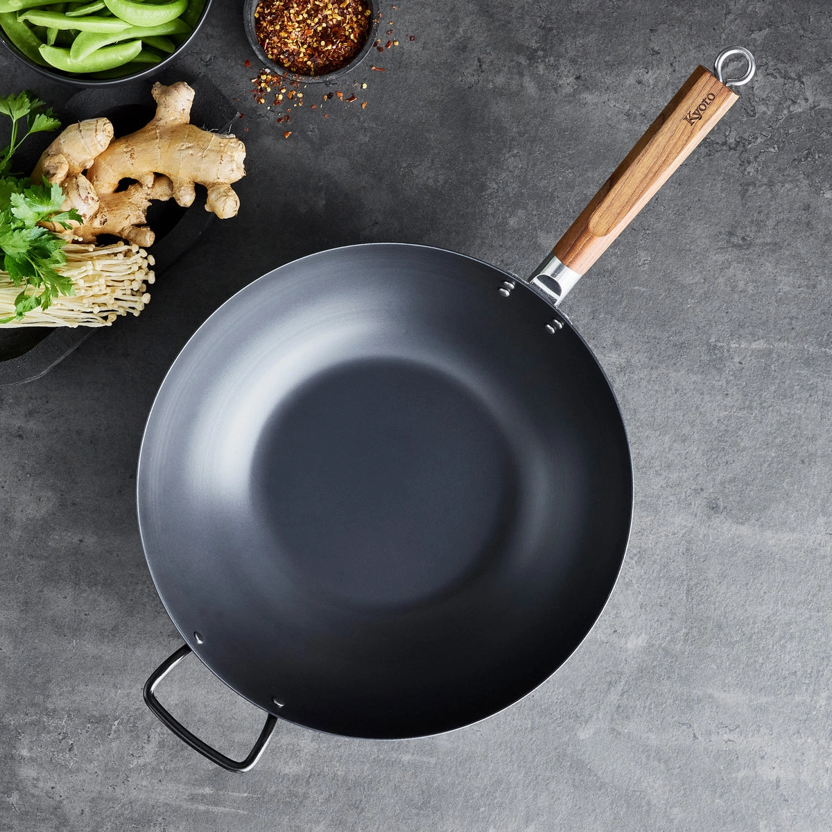 Kyoto Carbon Steel 14" Wok | Black