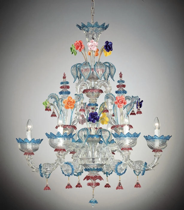 Multi-Coloured Rezzonico Style  6 Light Chandelier