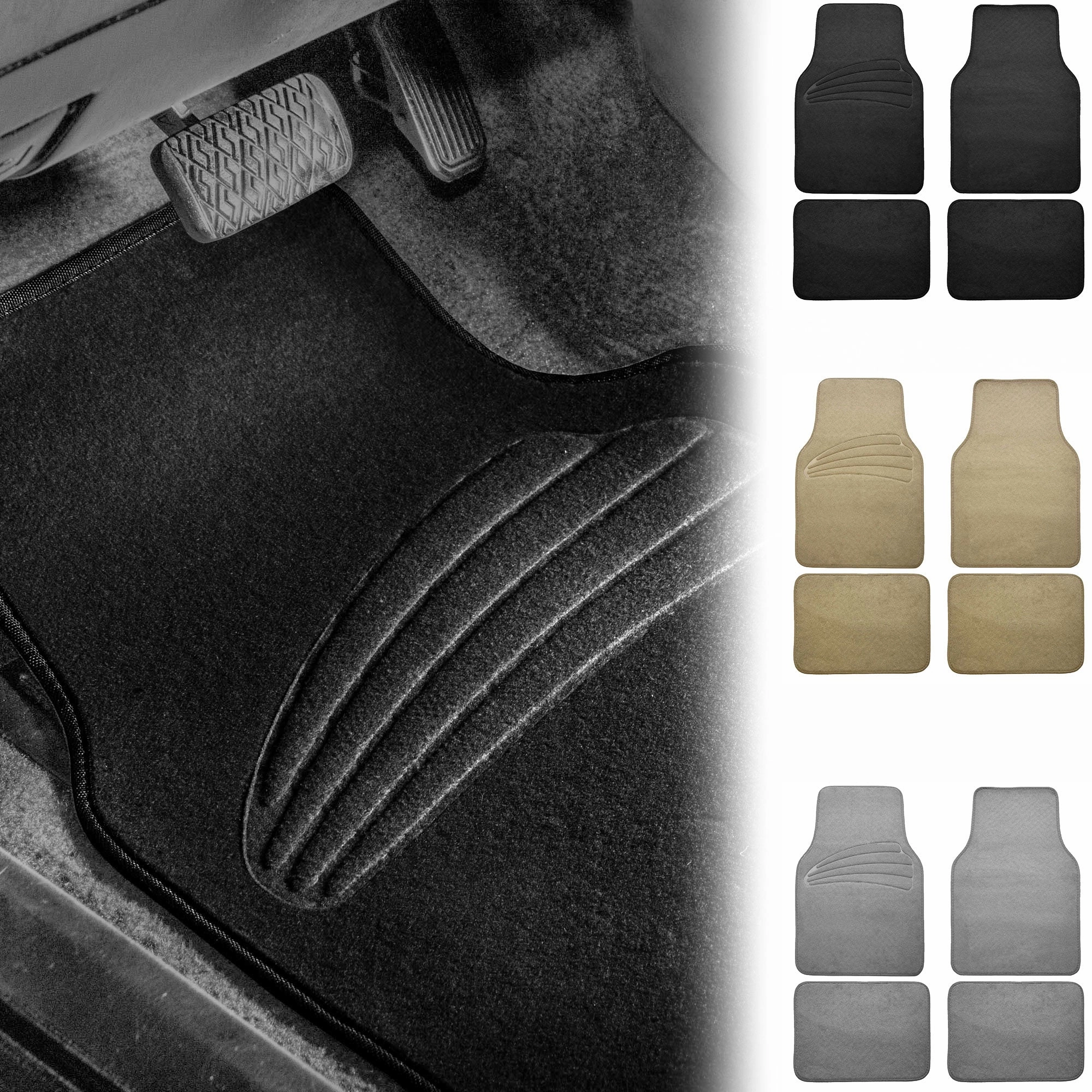 Premium Carpet Floor Mats with Heel Pad Floor Liners - Full Set Black