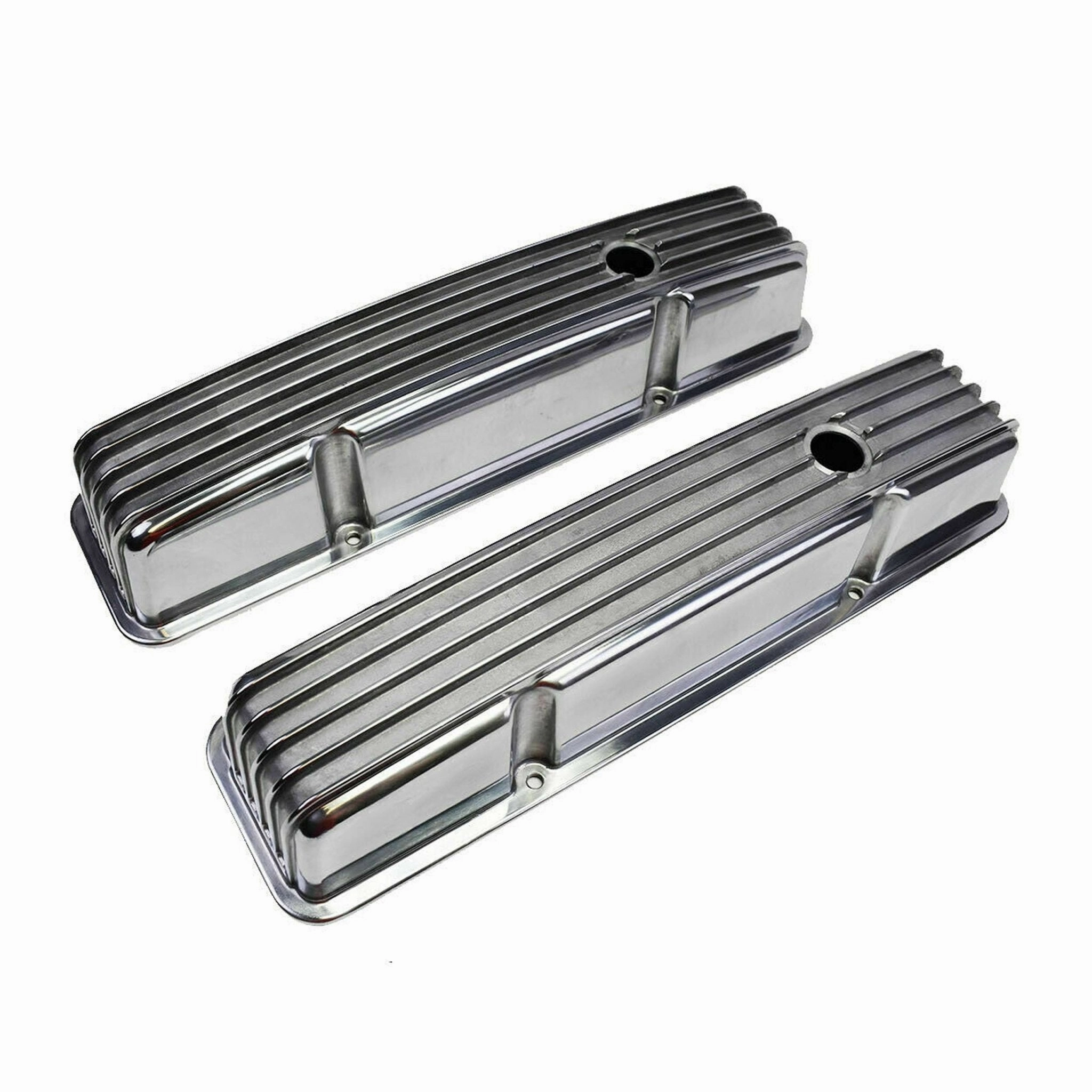 SBC Chevy 283 327 350 400 TALL FINNED POLISHED ALUMINUM VALVE COVERS 58-86