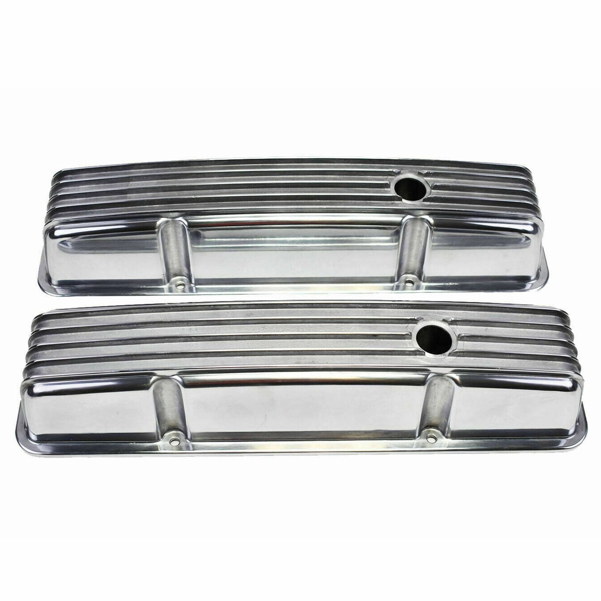 SBC Chevy 283 327 350 400 TALL FINNED POLISHED ALUMINUM VALVE COVERS 58-86