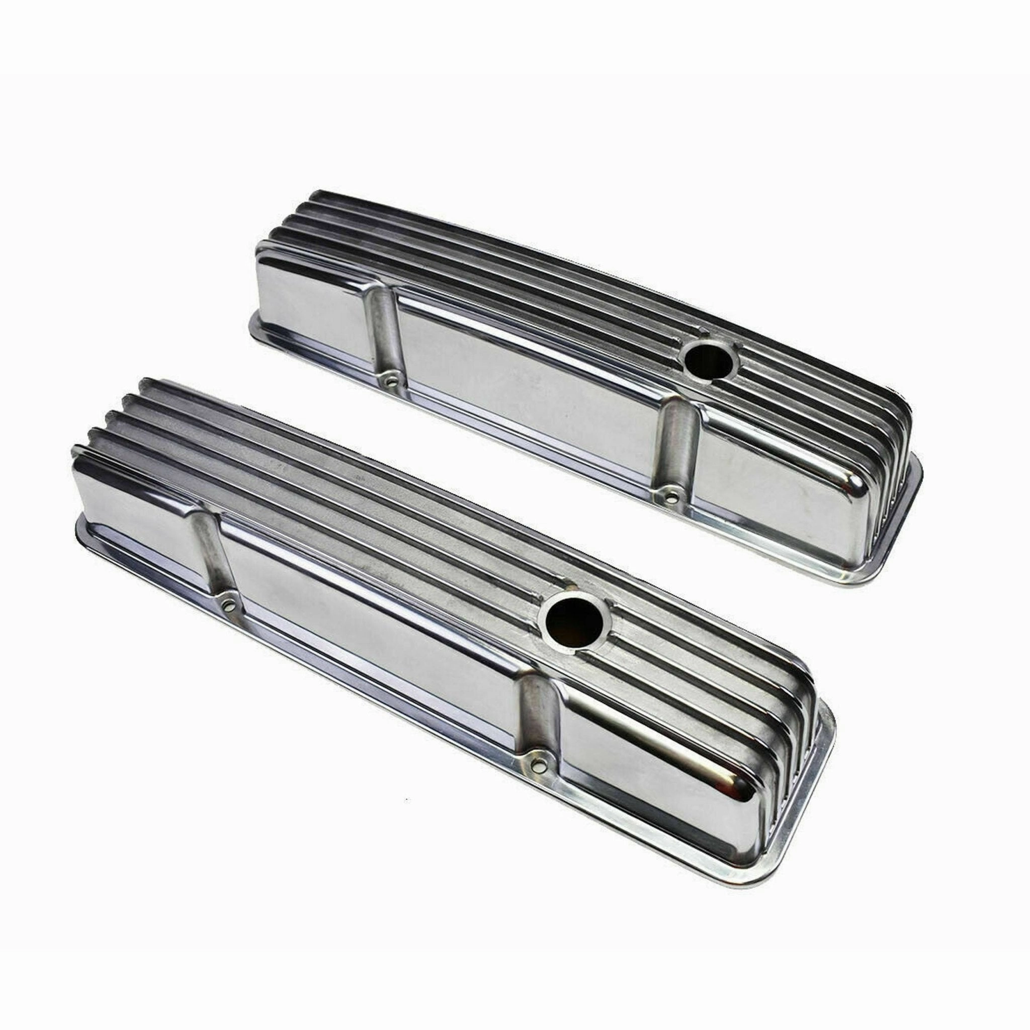 SBC Chevy 283 327 350 400 TALL FINNED POLISHED ALUMINUM VALVE COVERS 58-86