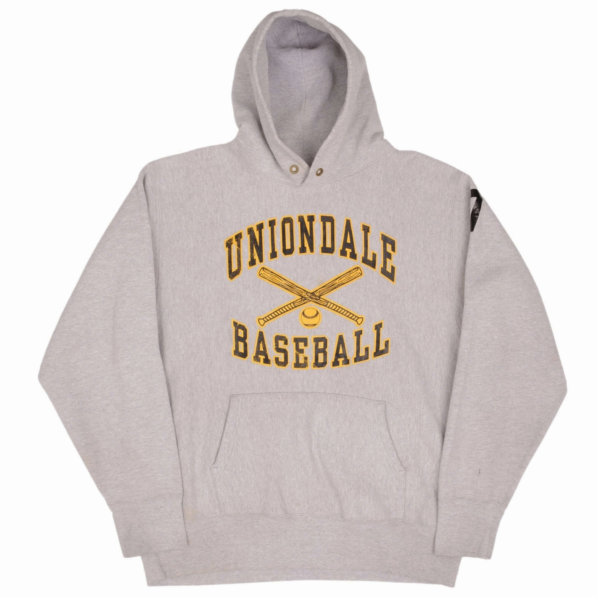 VINTAGE REVERSE WEAVE UNIONDALE BASEBALL SWEATSHIRT HOODIE 1990S XL MADE IN USA