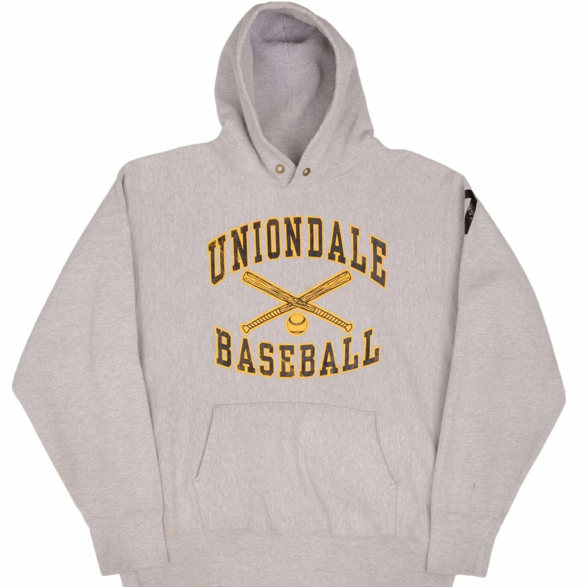 VINTAGE REVERSE WEAVE UNIONDALE BASEBALL SWEATSHIRT HOODIE 1990S XL MADE IN USA